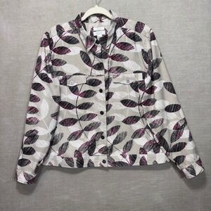 Christopher Banks Womens‎ Leaf Print Button Shirt Jacket L Stretch Artsy Nature
